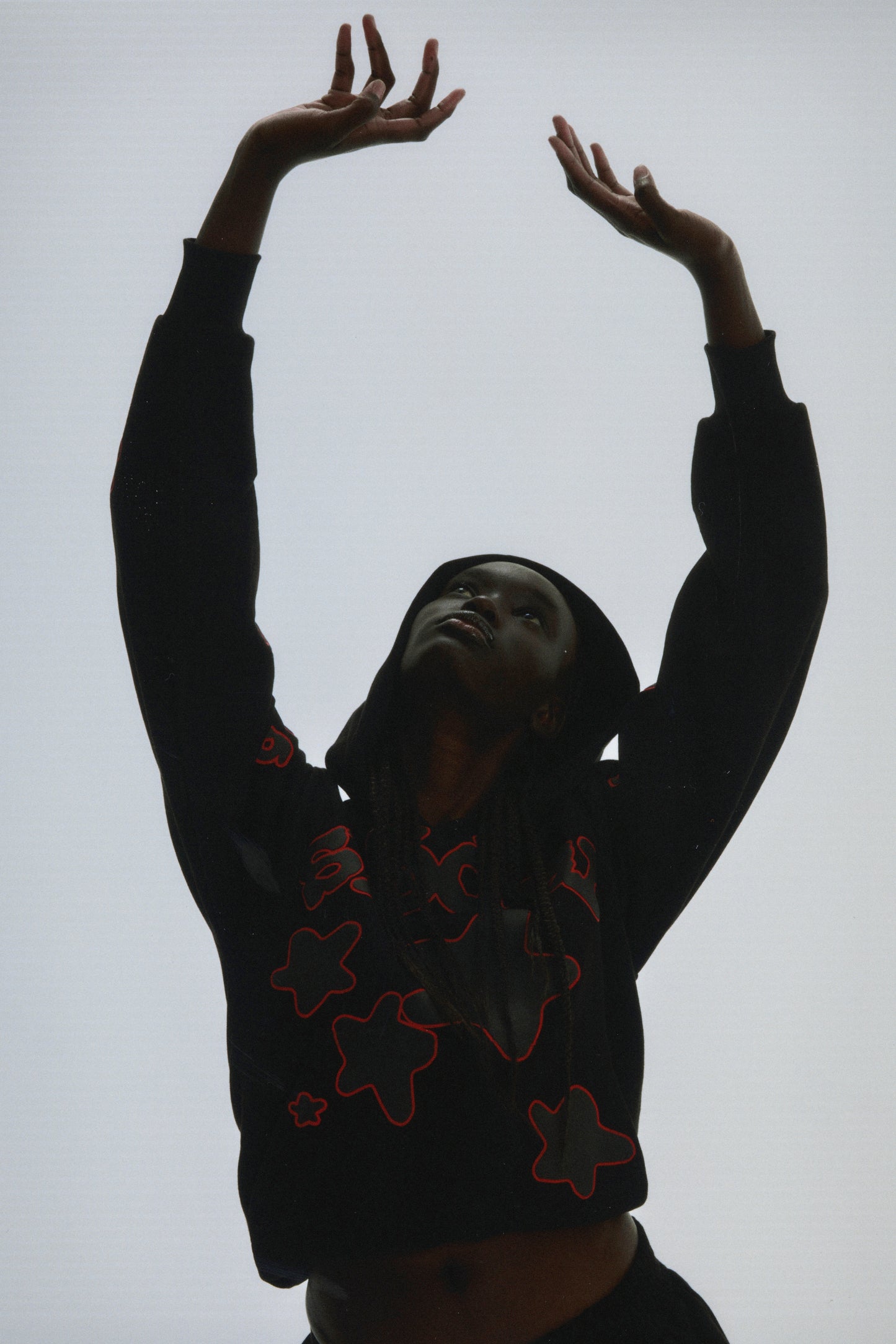 BLACK BELUGA OUTLINE HOODIE ON MODEL
