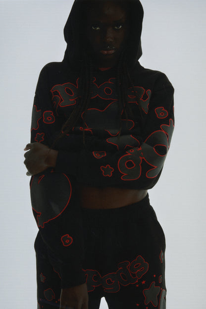BLACK BELUGA OUTLINE HOODIE ON MODEL