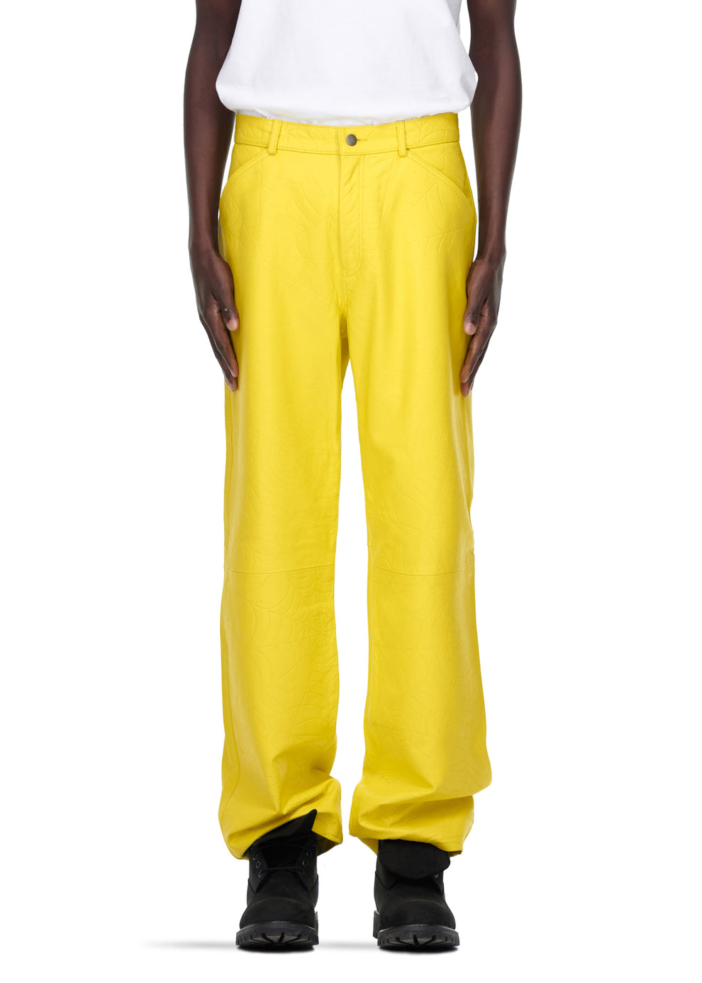 YELLOW DEBOSSED WEB LEATHER PANT