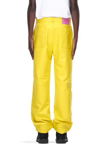 YELLOW DEBOSSED WEB LEATHER PANT