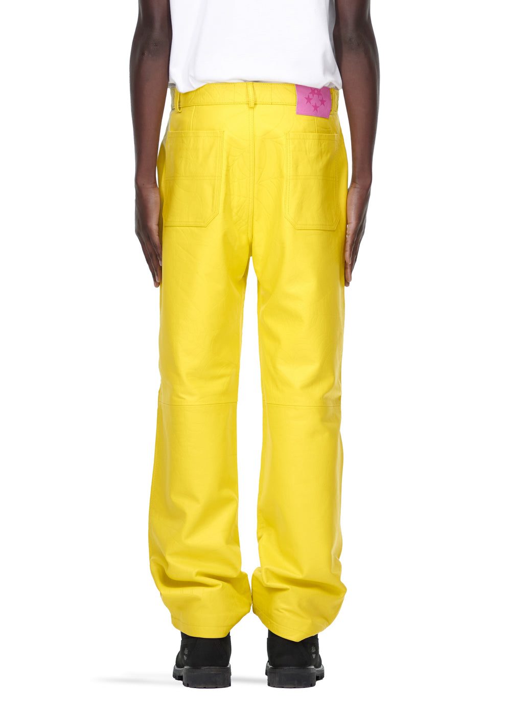 YELLOW DEBOSSED WEB LEATHER PANT
