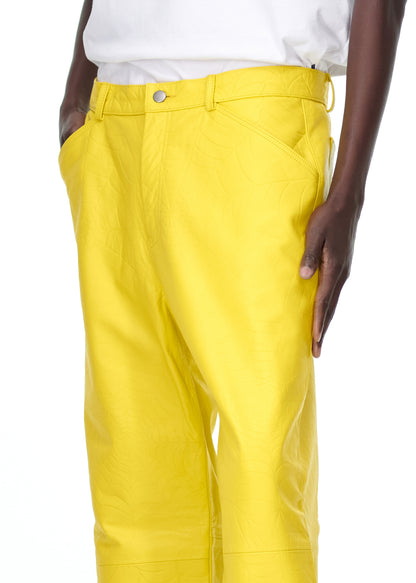 YELLOW DEBOSSED WEB LEATHER PANT