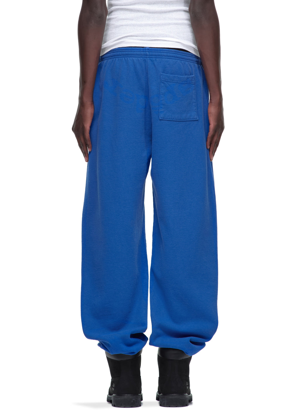 Blue LEGACY SWEATPANT, 23oz fleece, with back pocket, worn by male model.
