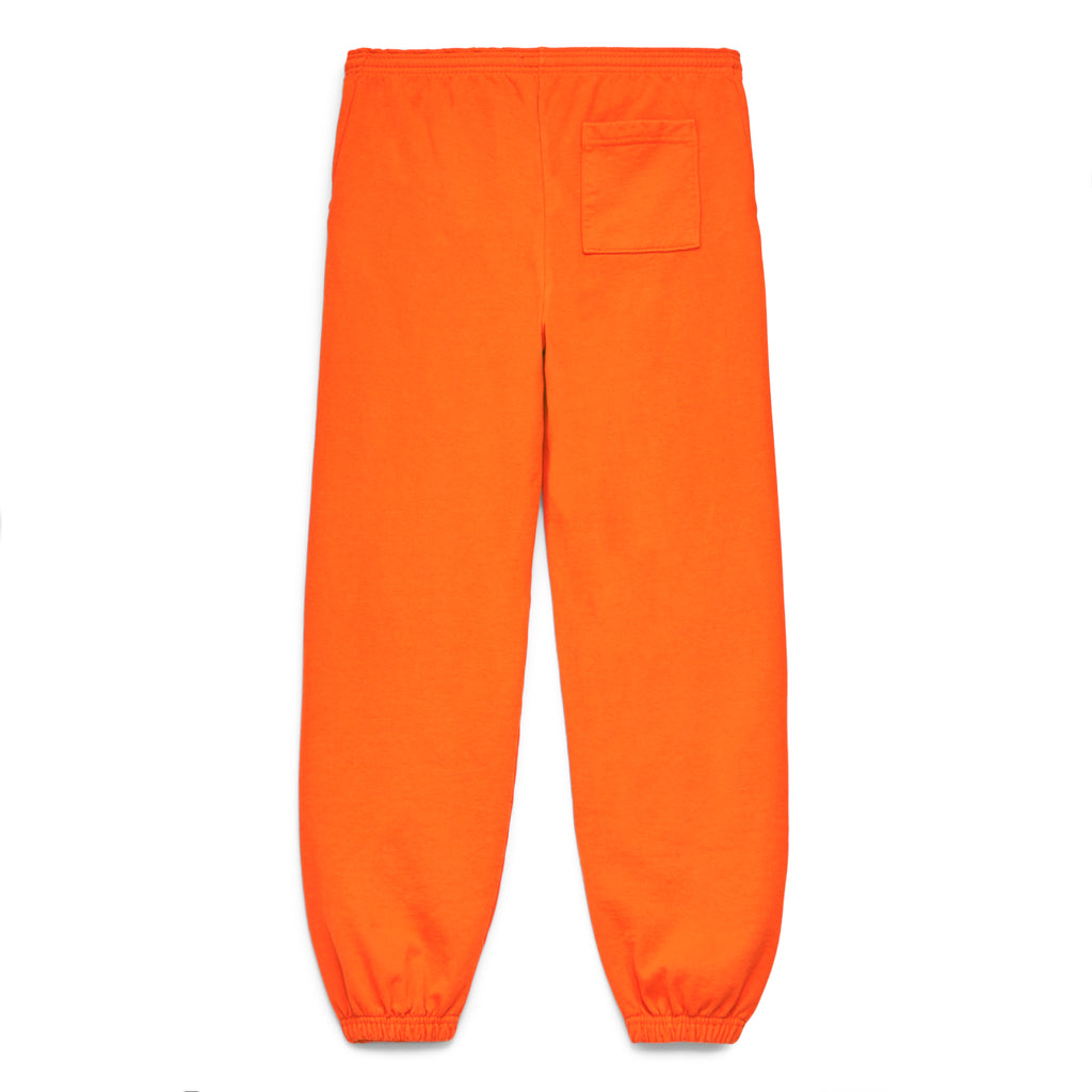 Bright orange LEGACY SWEATPANT, 23oz fleece, with a single back pocket and elastic cuffs.