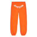 Orange LEGACY SWEATPANT with white "Sp5der" puff/discharge print on the waistband.
