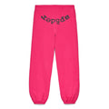 Pink LEGACY SWEATPANT with black "sp5der" puff print, 23oz fleece.