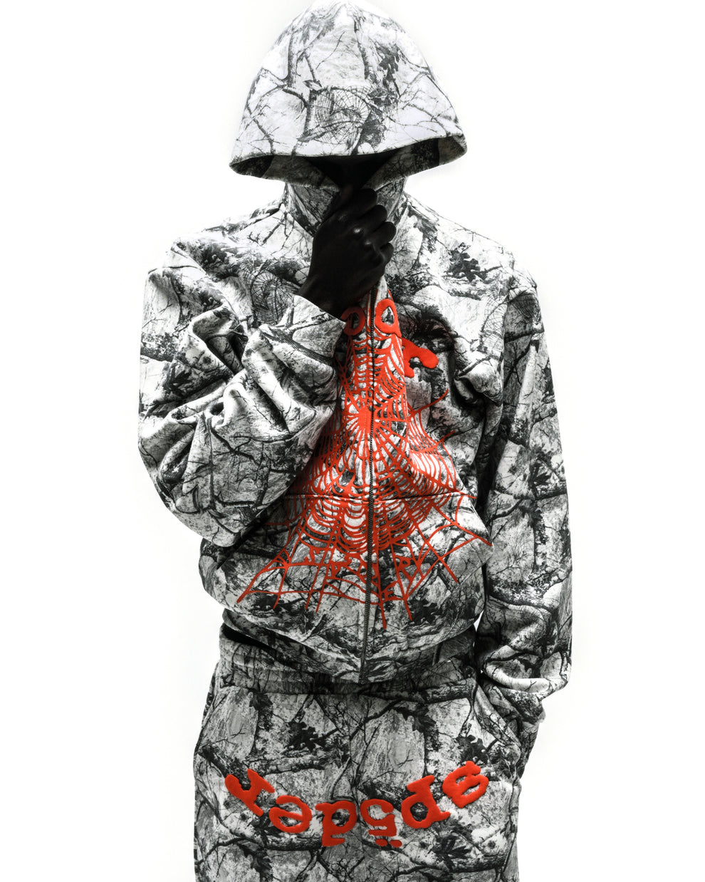 REALTREE OG WEB V2 ZIP HOODIE, white camo with red spider web and "vape" print.