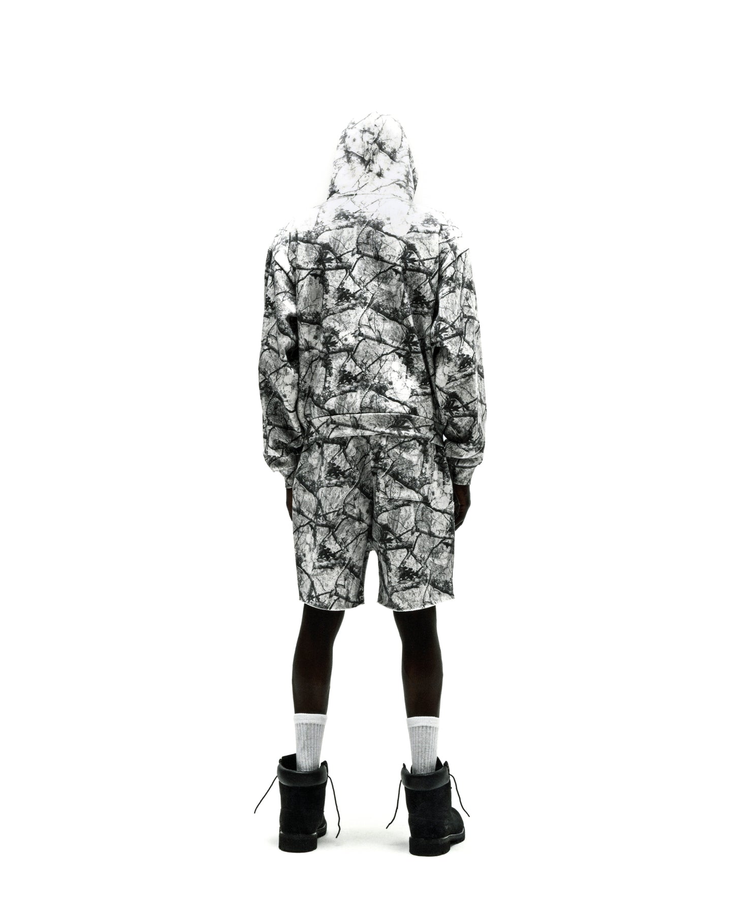 REALTREE OG WEB V2 ZIP HOODIE and matching shorts, 100% cotton fleece with black and white Real tree design.