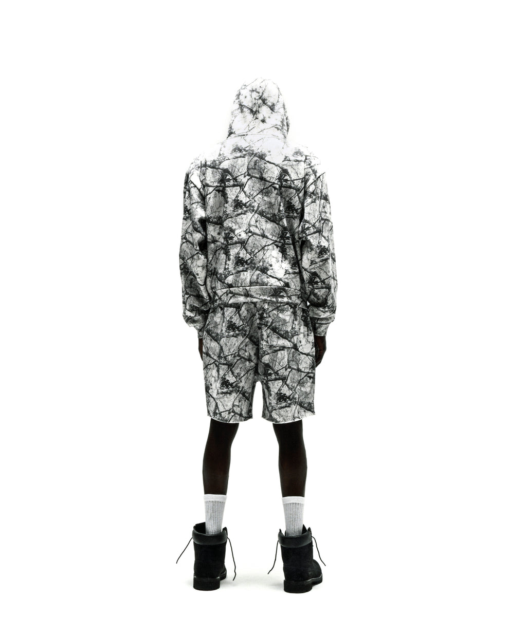 REALTREE OG WEB V2 ZIP HOODIE and matching shorts, 100% cotton fleece with black and white Real tree design.