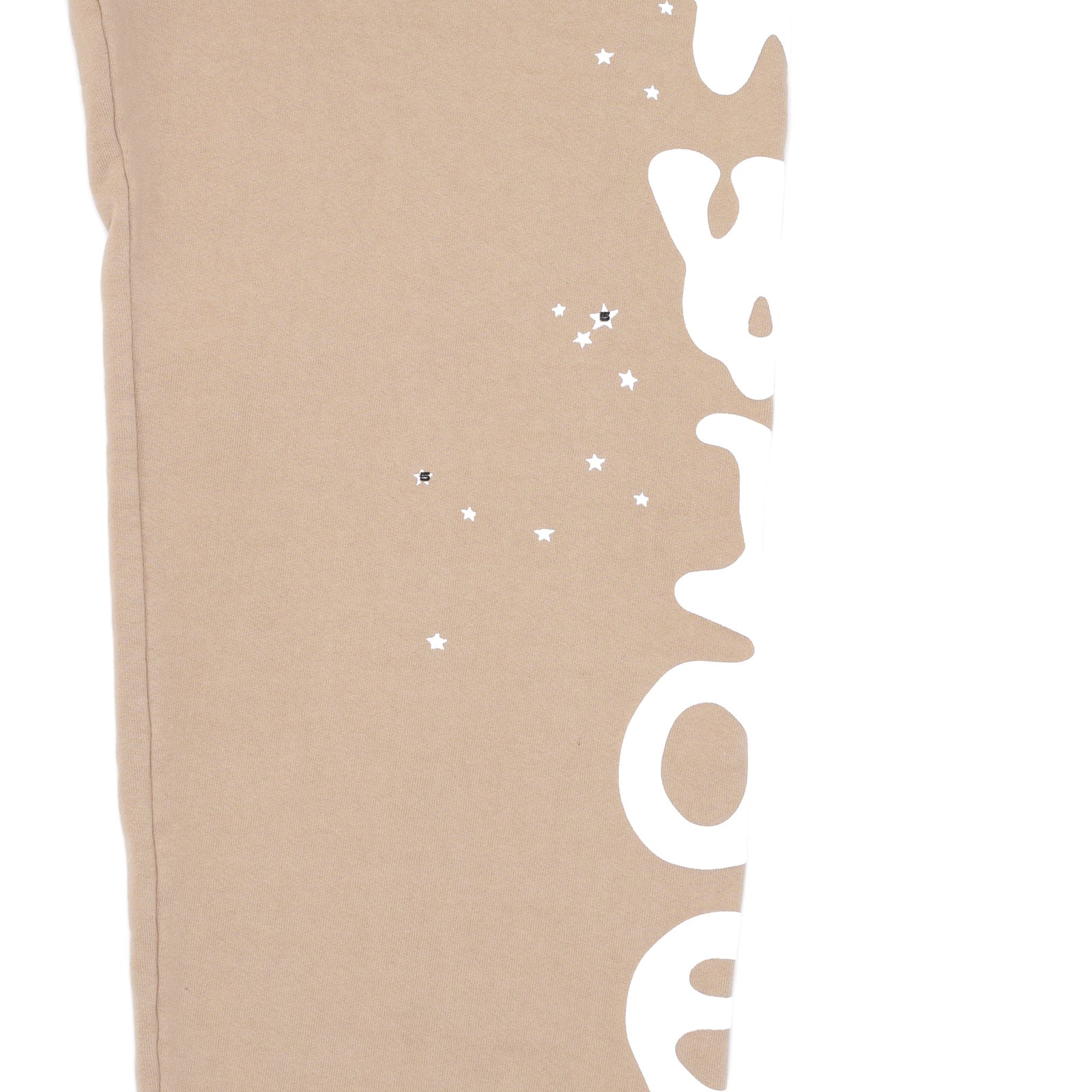Sand Beluga Sweatpant, 23oz fleece with white puff print and small stars.
