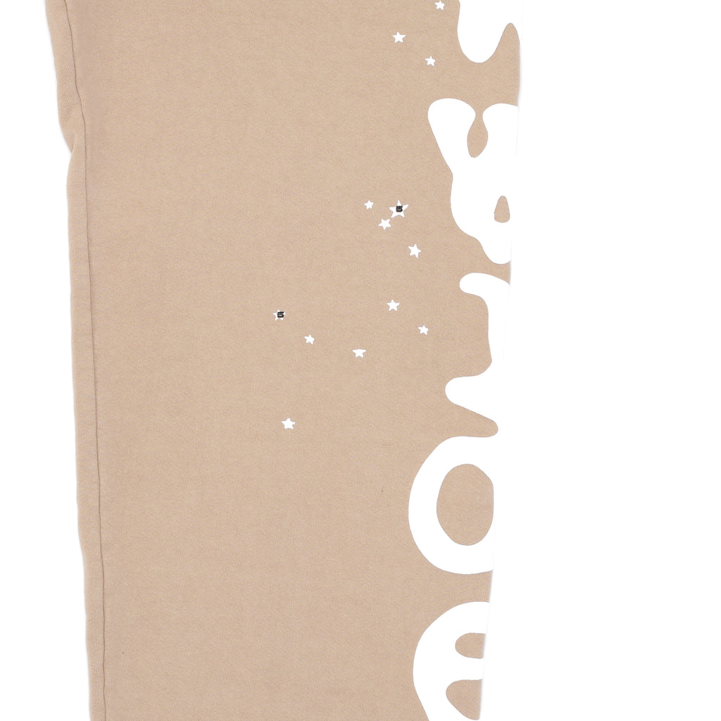 Sand Beluga Sweatpant, 23oz fleece with white puff print and small stars.