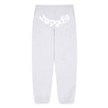 Heather Grey OG Web Sweatpant with white puff print "sp5der" text and scattered star print.