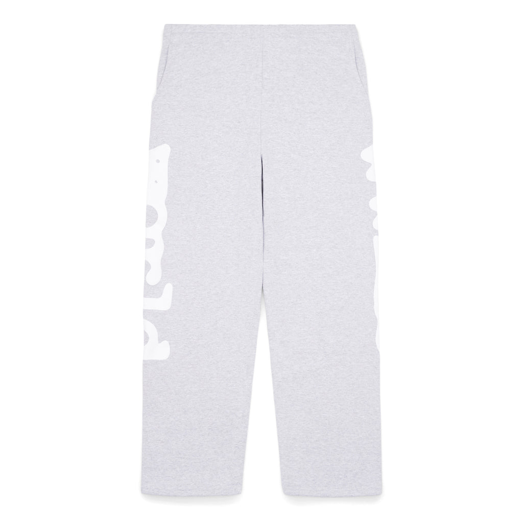 Light grey women's straight leg sweatpants with "Worldwide" puff print down both legs.
