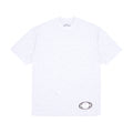 Heather grey 100% cotton utility tee with "pddo" neck print and globe graphic on corner hem.