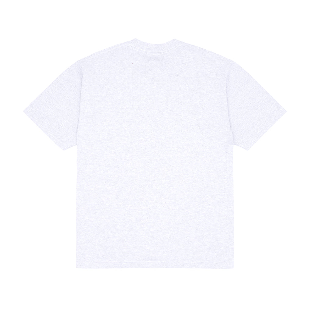 Heather grey 100% cotton standard fit utility tee, back view.
