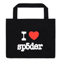 Black brushed twill XL tote bag with "I ❤️ sp5der" jumbo puff print.