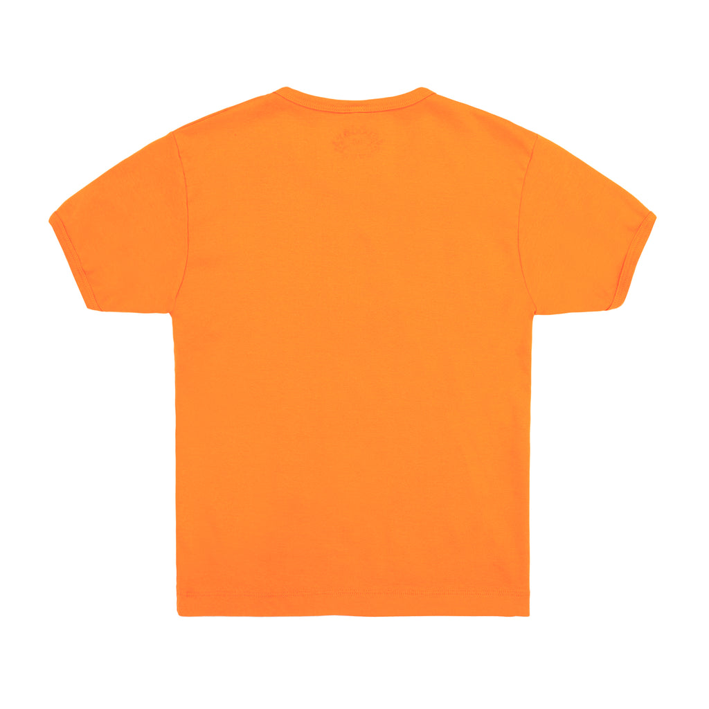 Back view of an orange 100% cotton ORANGE SP5 BABY TEE, cropped fitted style.