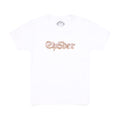 White 100% cotton cropped baby tee with a brown "Sp5der" graphic print on the front.