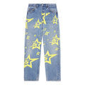 Vintage Levi's 501 denim jeans with yellow 5STAR print and star patterns.