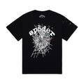 Black cotton MEN'S OG WEB V2 TEE with white spider web graphic, colorful stars, and "sp5der" text.