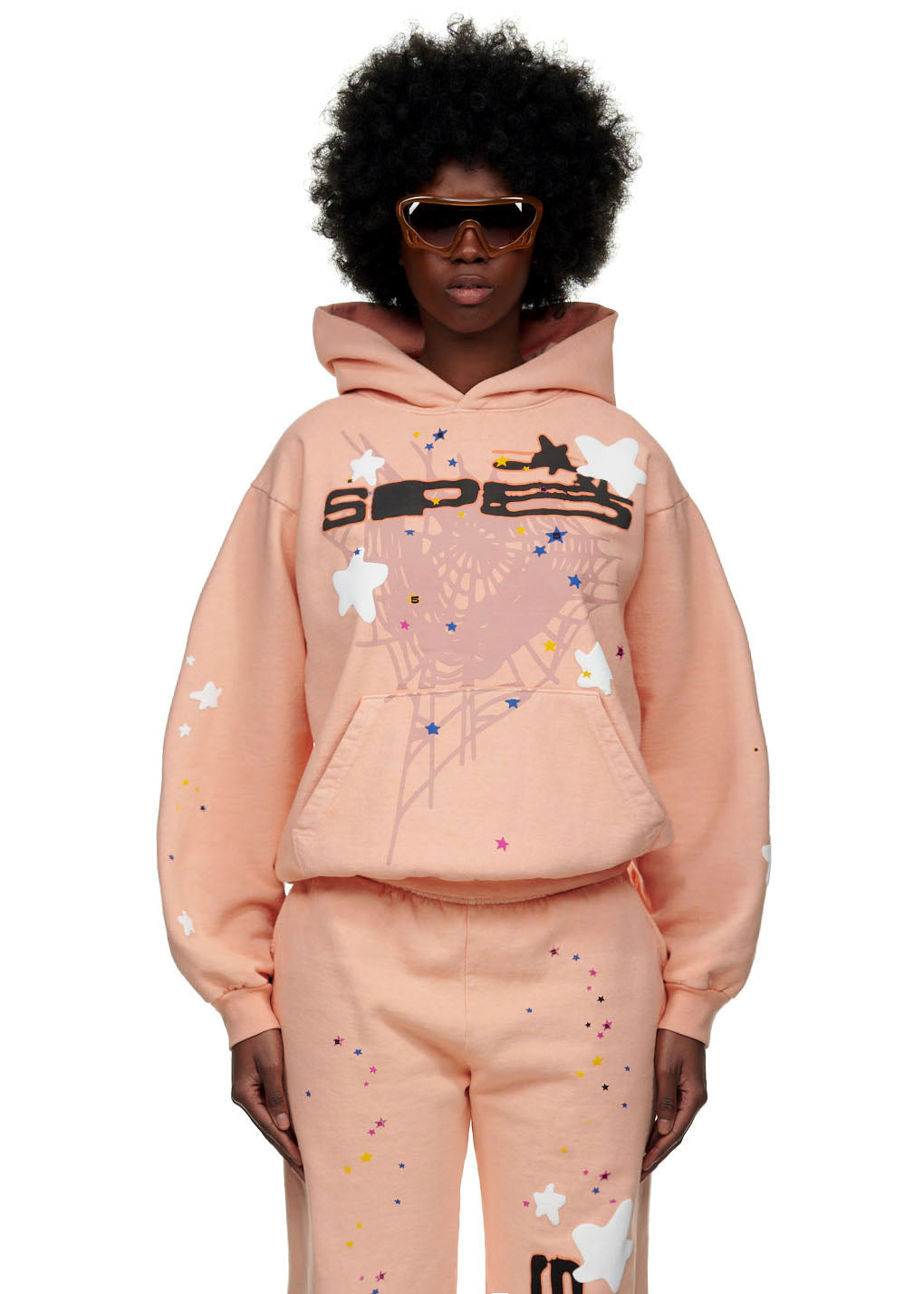 Bellini SP5 hoodie and sweatpants set with puff print stars and web design.