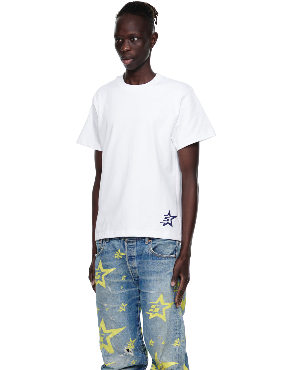 White 5STAR UTILITY TEE, 100% cotton, with a blue 5STAR graphic on the corner hem.
