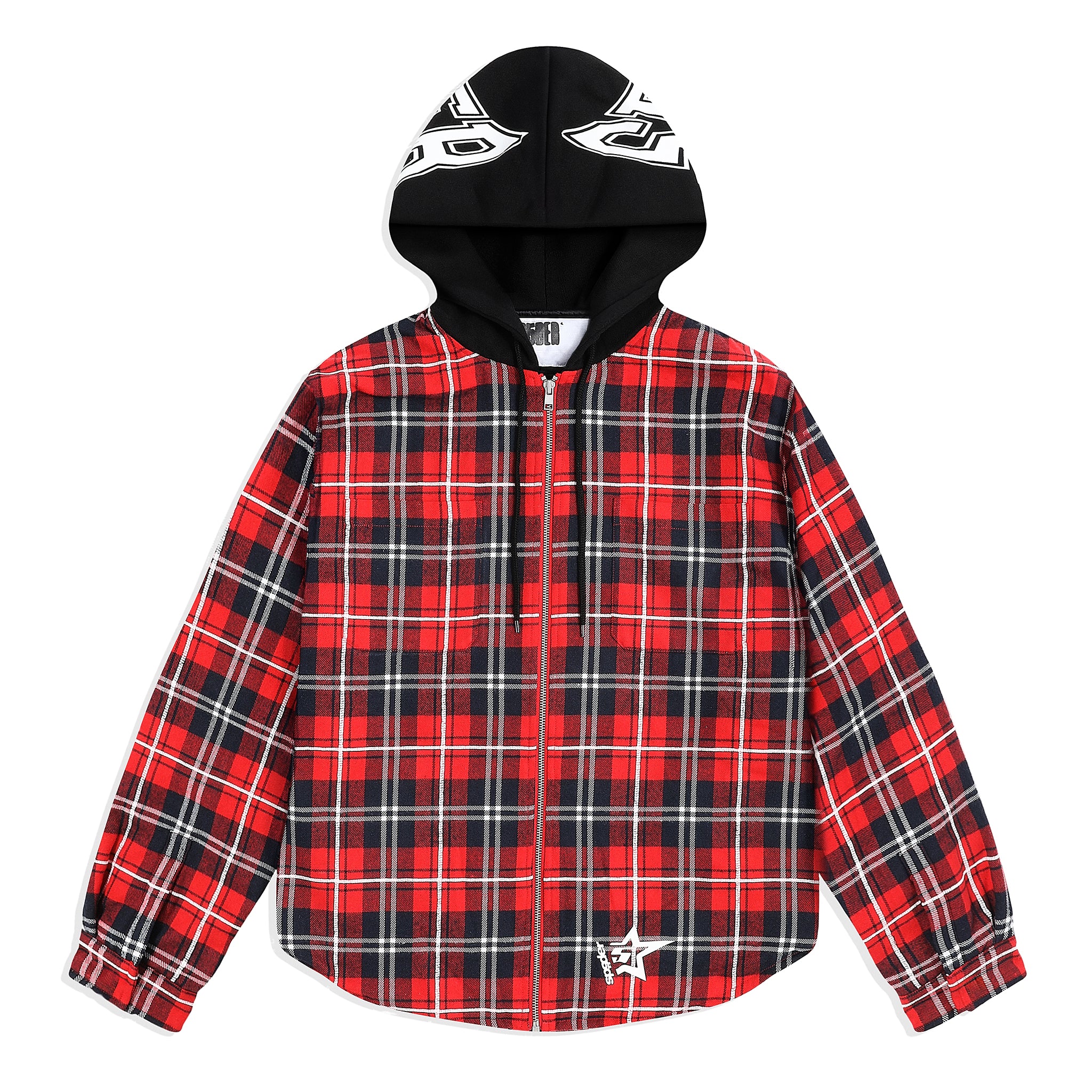 RED HOODED ZIP FLANNEL SHIRT JACKET KING SPIDER SP5DER