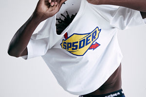 WHITE GAS TEE ON MODEL