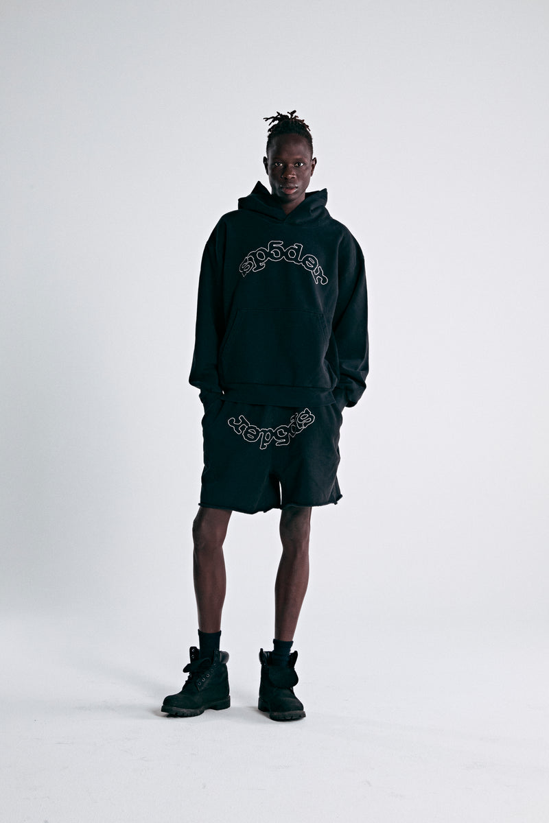 BLACK OG LOGO EMBROIDERED SHORT MALE MODEL