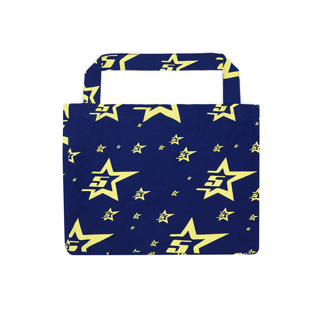 Navy 5STAR XL Tote bag with yellow star print, 8oz brushed twill, 35.5'' W x 23'' H.