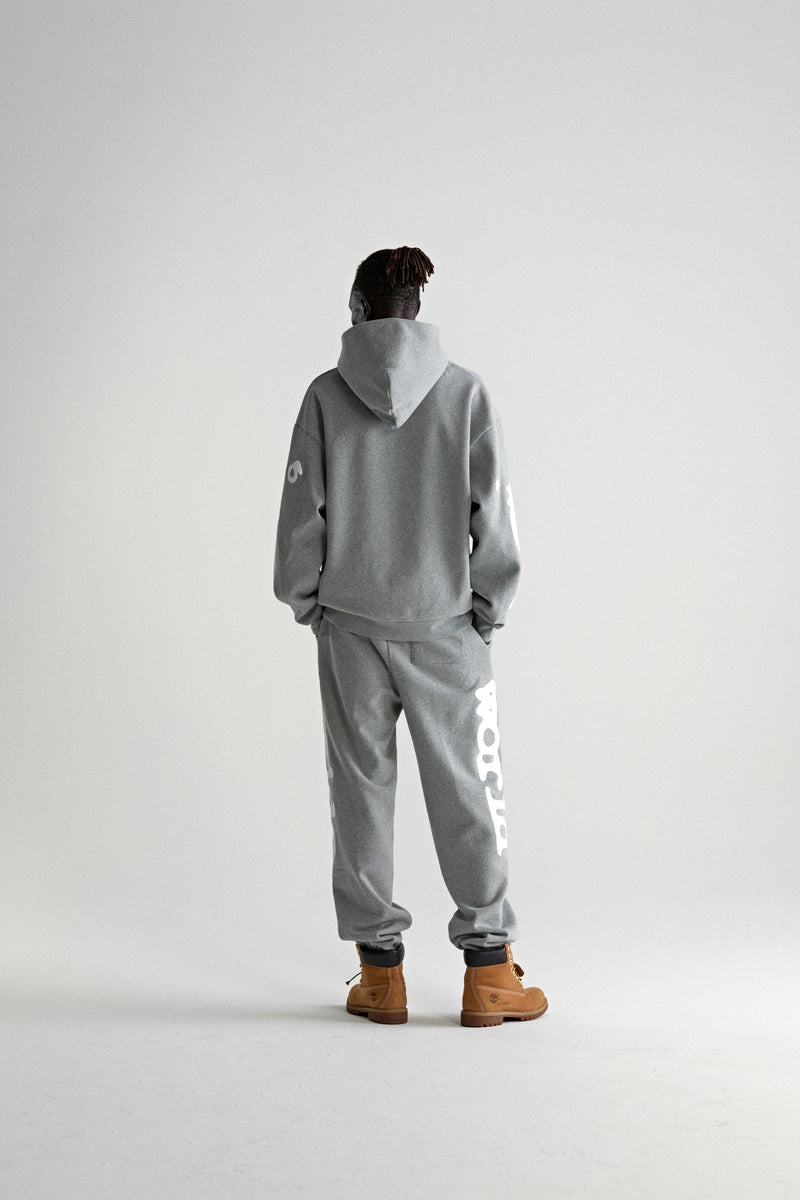 DARK HEATHER GREY BELUGA HOODIE ON MODEL