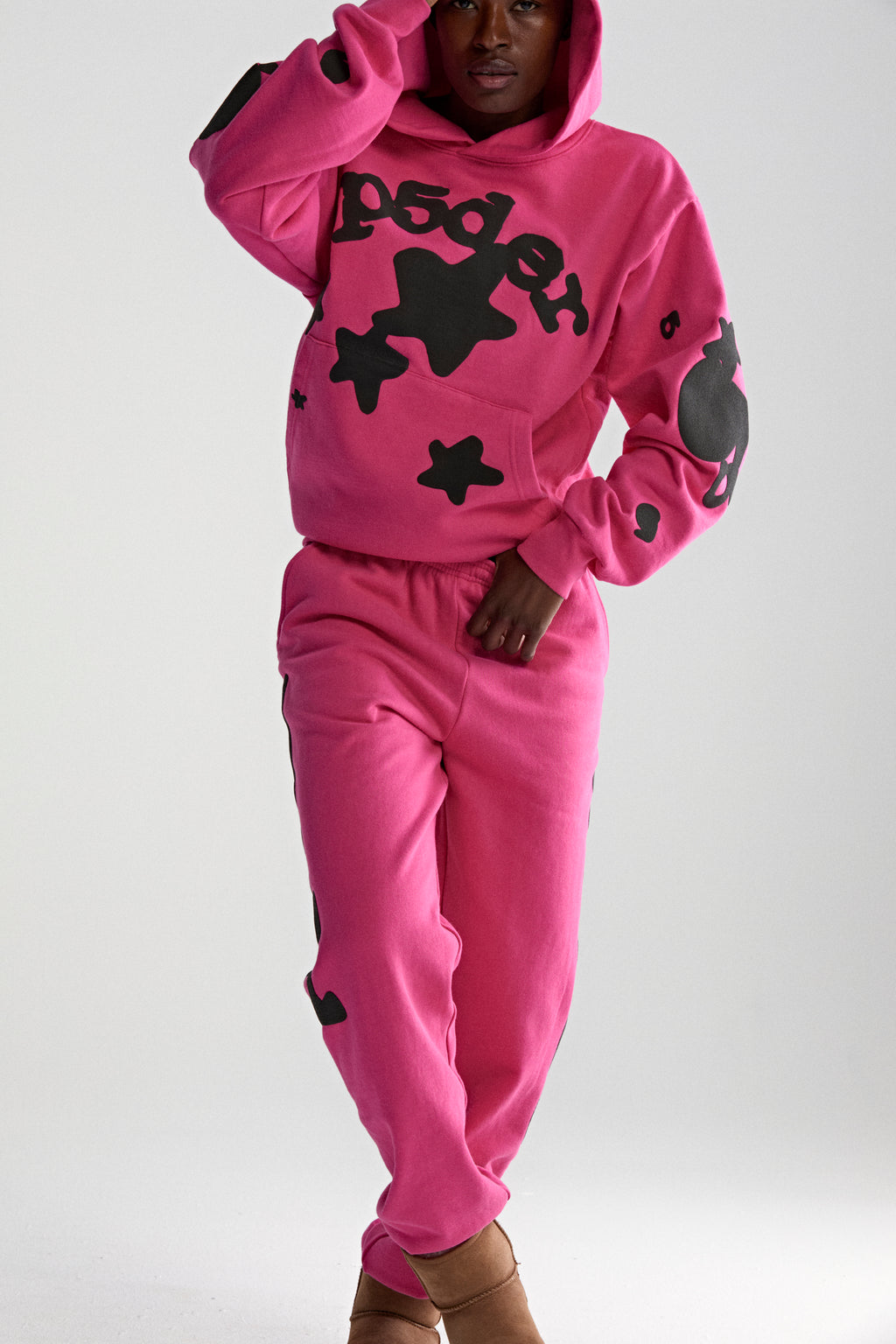 PINK BELUGA HOODIE ON MODEL