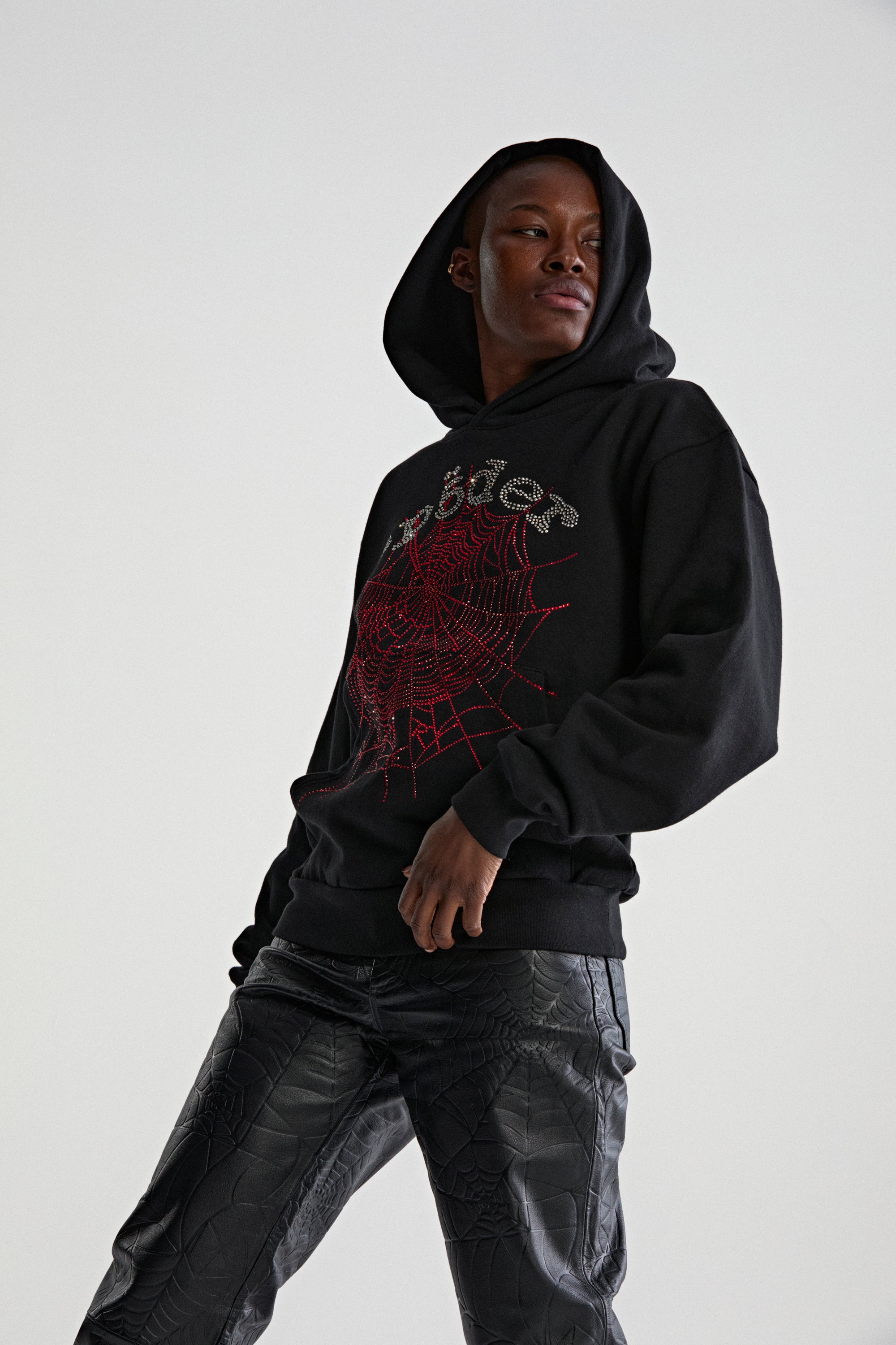 BLACK RHINESTONE OG WEB V2 HOODIE | SP5DER | KING SPIDER