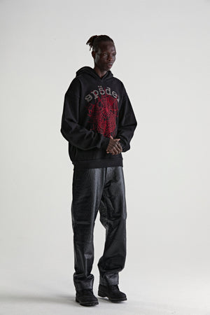 BLACK RHINESTONE OG WEB V2 HOODIE ON MODEL