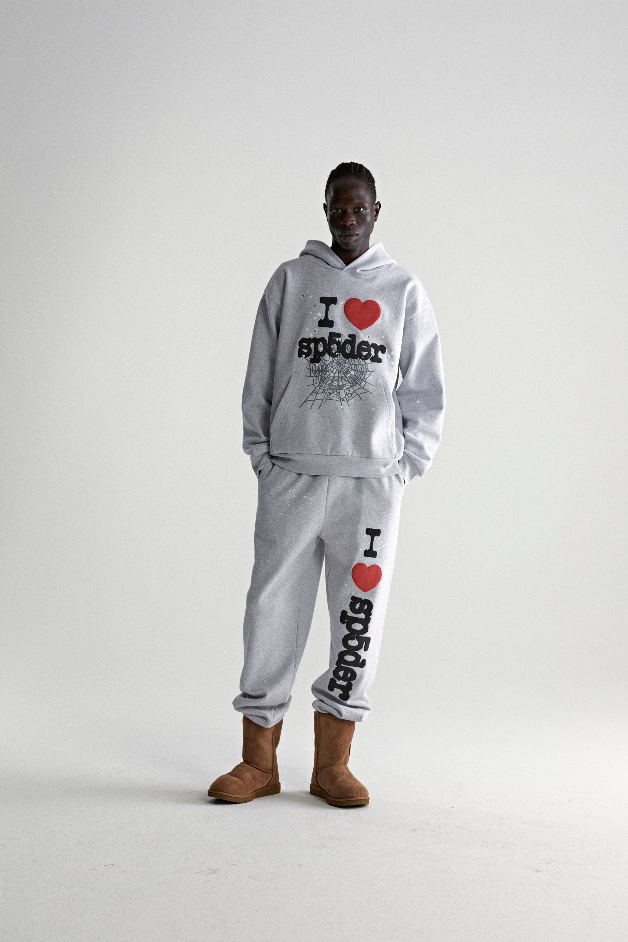 sp5der パーカー 灰色 Souvenir hoodie Sp5der 'Souvenir / I Love' Pullover Hoodie Heather Grey (FW24