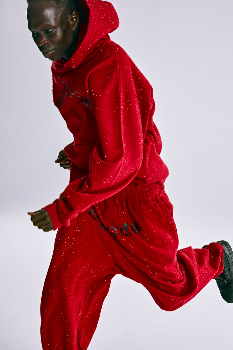 RED WEBSTONE AOP HOODIE ON MODEL