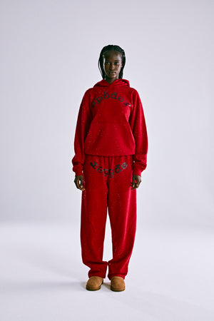 RED WEBSTONE AOP HOODIE ON MODEL