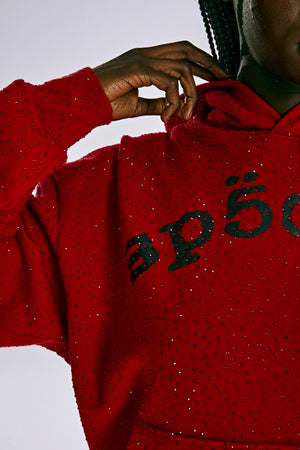 RED WEBSTONE AOP HOODIE ON MODEL