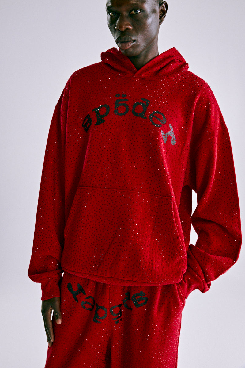 RED WEBSTONE AOP HOODIE ON MODEL