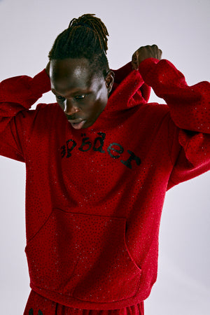 RED WEBSTONE AOP HOODIE ON MODEL