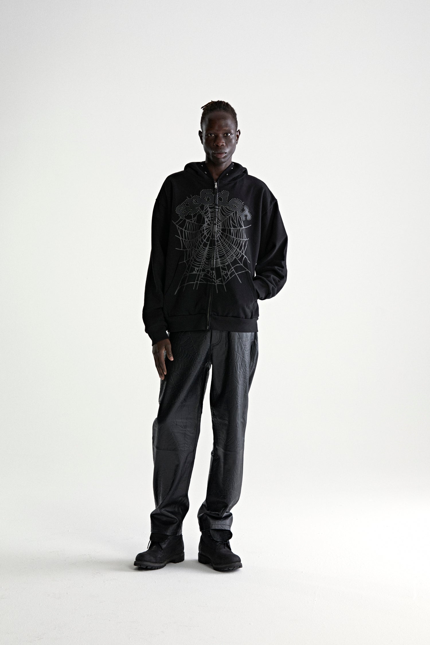 BLACK OG WEB STUDDED ZIP HOODIE | SP5DER | KING SPIDER