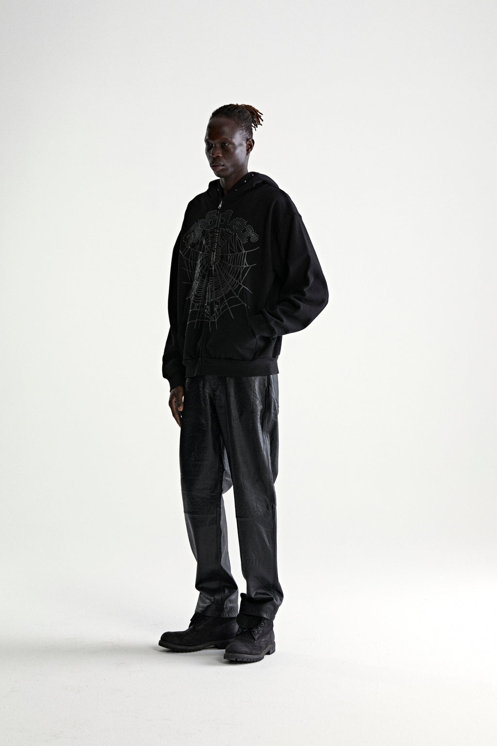 BLACK OG WEB STUDDED ZIP HOODIE