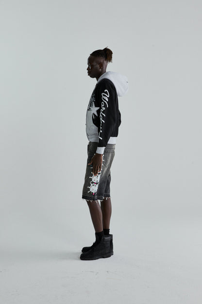 BLACK TRIPLE 5 STITCH ZIP UP ON MODEL