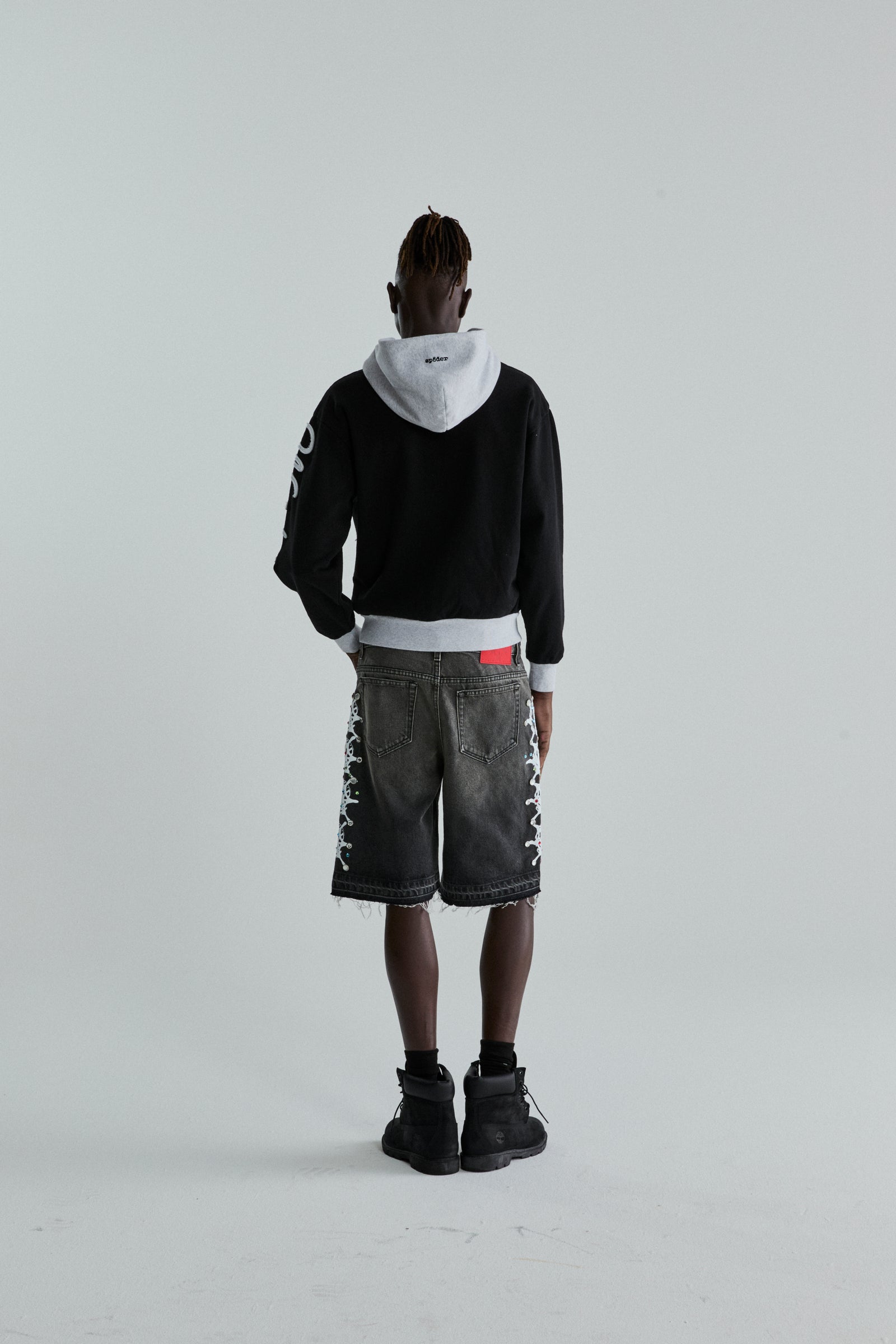 BLACK TRIPLE 5 STITCH ZIP UP ON MODEL