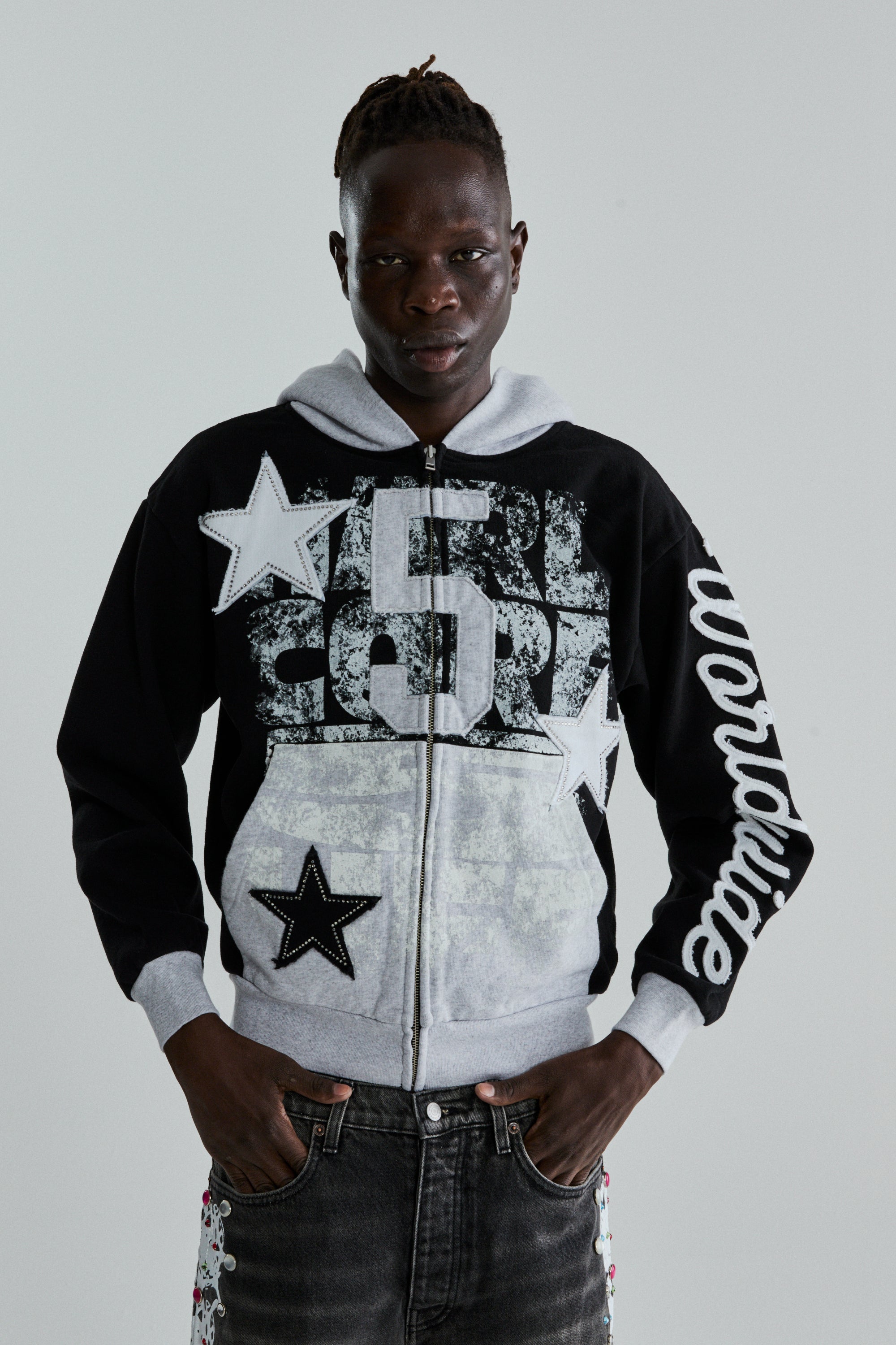 BLACK TRIPLE 5 STITCH ZIP UP | SP5DER | KING SPIDER