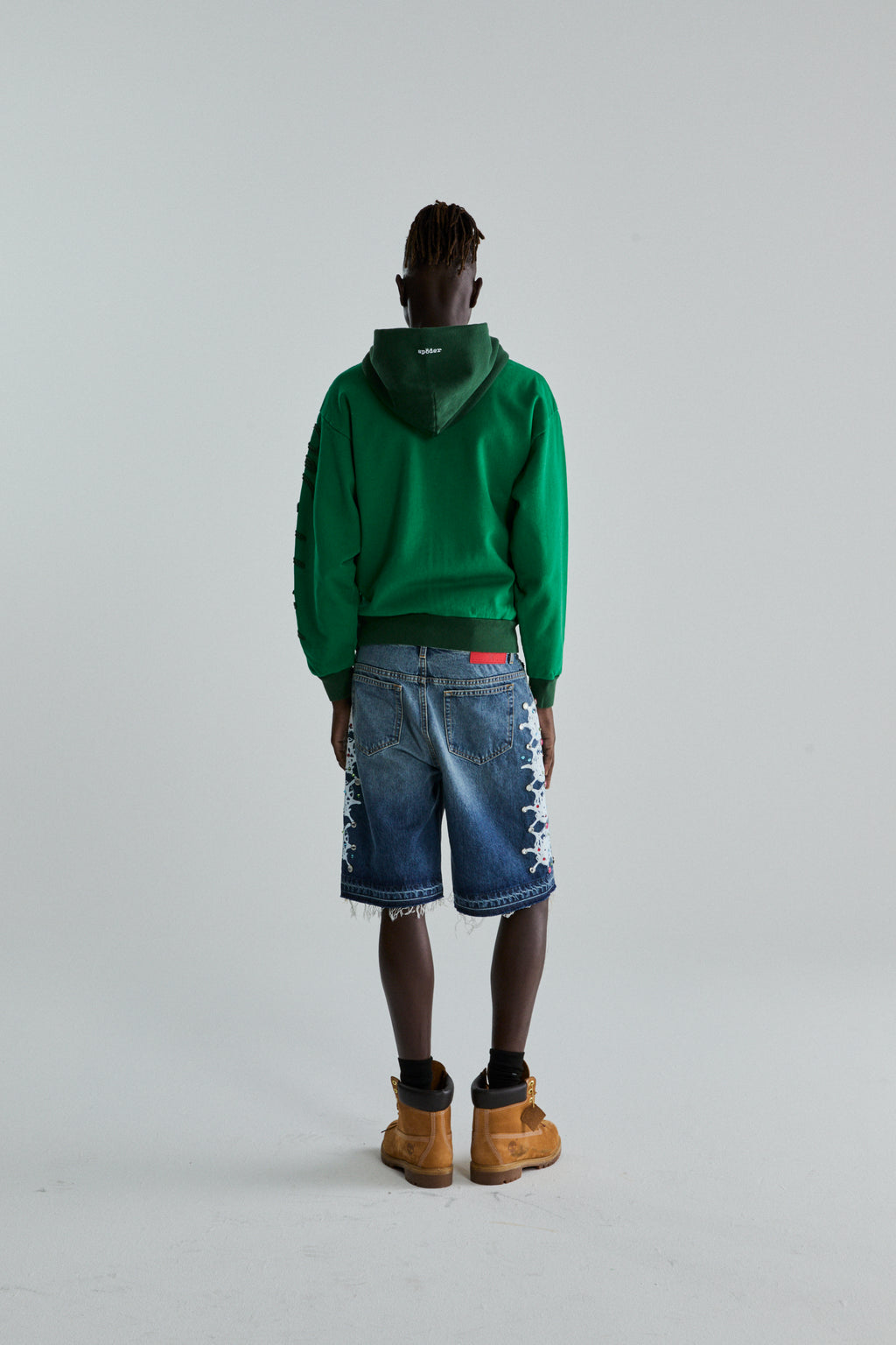 GREEN TRIPLE 5 STITCH ZIP UP ON MODEL