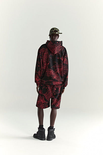 BLACK AOP WEB ZIP UP V2 HOODIE ON MODEL