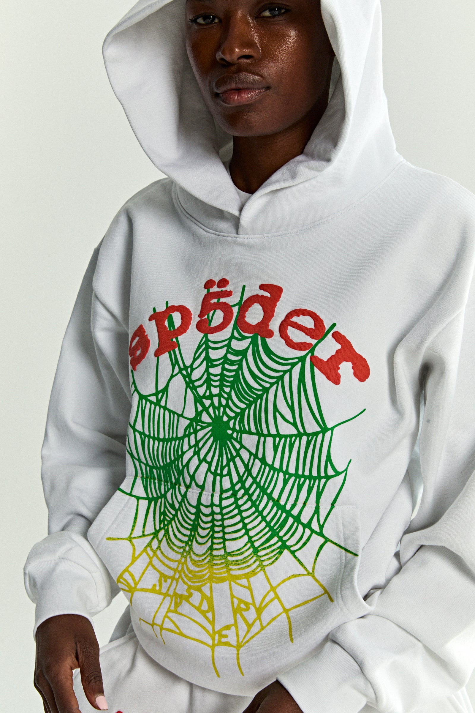 WHITE OG WEB V2 GRADIENT HOODIE ON MODEL