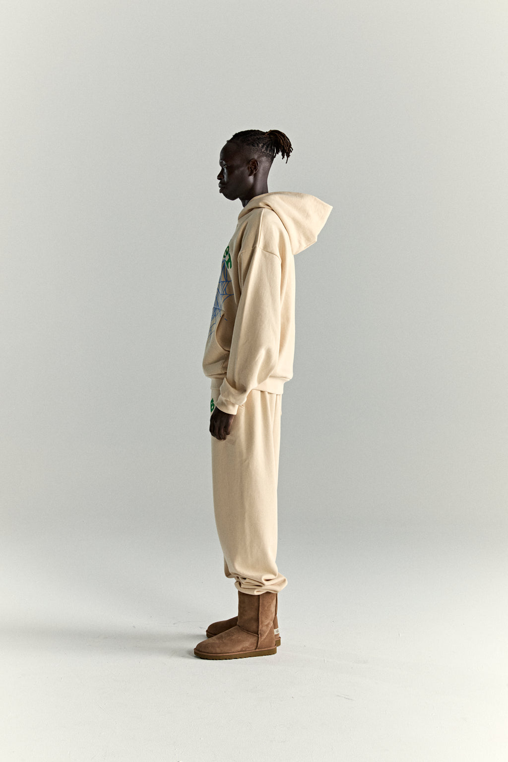 CREAM OG WEB V2 HOODIE ON MODEL