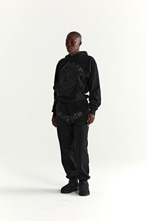 BLACK PHANTOM WEB HOODIE ON MODEL